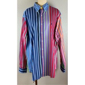 Polo Ralph Lauren Colorful Rainbow Striped Button Shirt Classic Fit Large / 16.5
